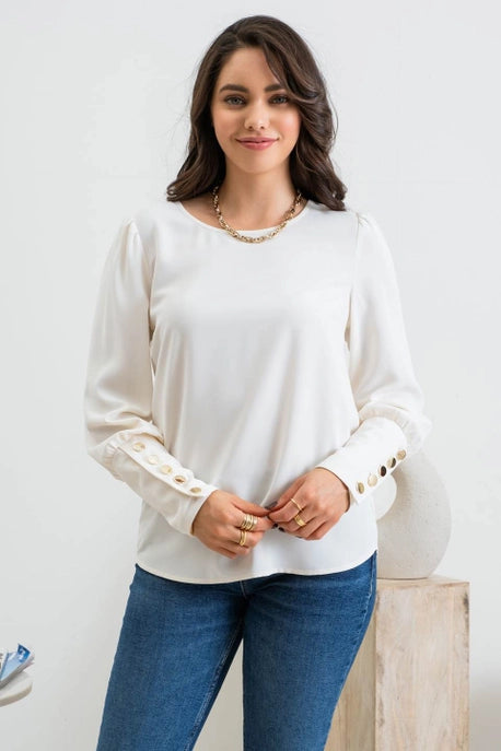 Solid Back Buttoned Long Sleeve Top