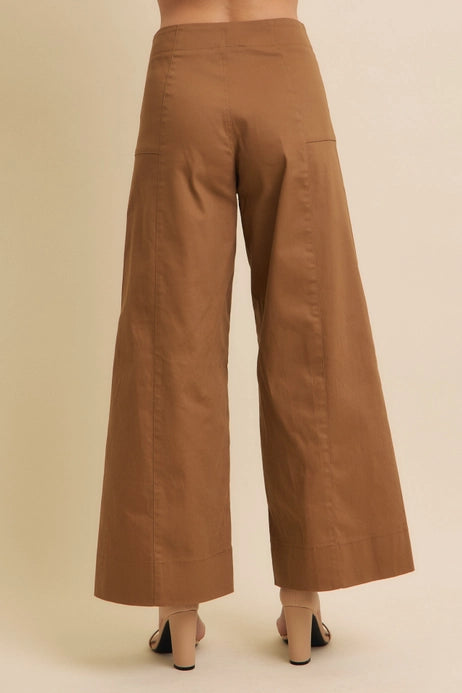 Angelina Wide Leg Full-Length Stretchy Cotton Twill Pants
