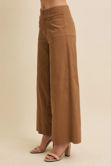 Angelina Wide Leg Full-Length Stretchy Cotton Twill Pants