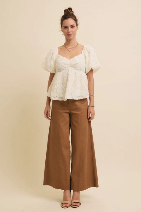 Angelina Wide Leg Full-Length Stretchy Cotton Twill Pants