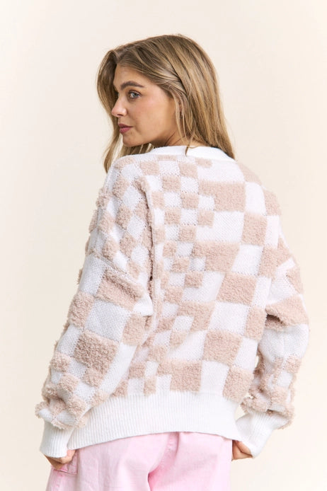 Ellie Checker Pattern Button Down Casual Cardigan