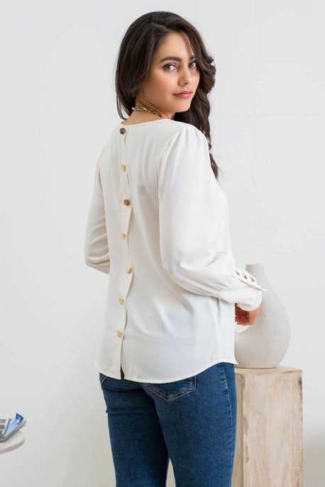 Solid Back Buttoned Long Sleeve Top