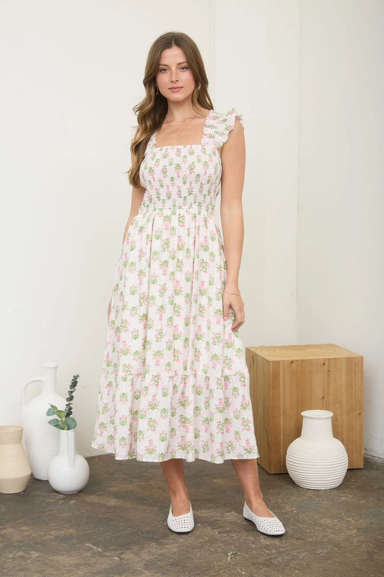 Daisy Floral Smocked Midi dress