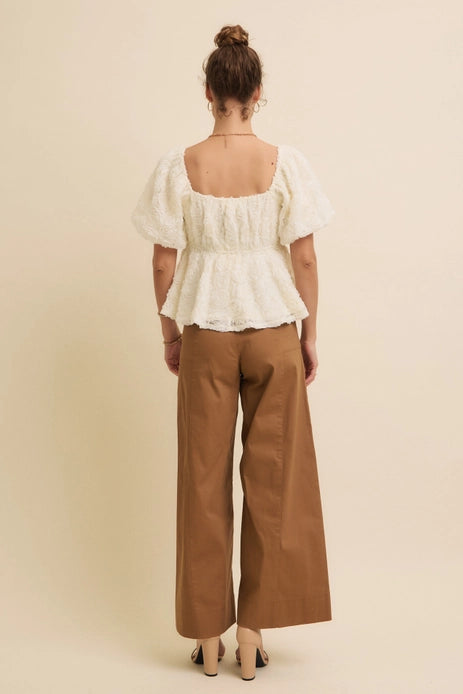 Angelina Wide Leg Full-Length Stretchy Cotton Twill Pants