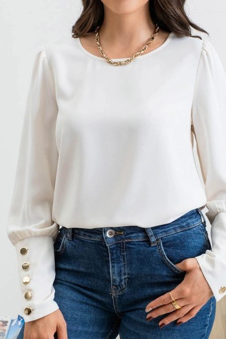 Solid Back Buttoned Long Sleeve Top