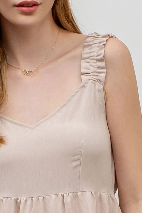 Solid Ruffle V-Neck Mini Dress