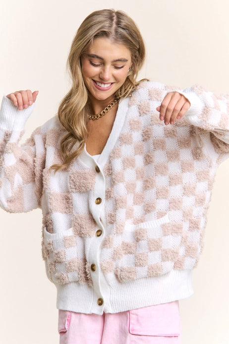 Ellie Checker Pattern Button Down Casual Cardigan