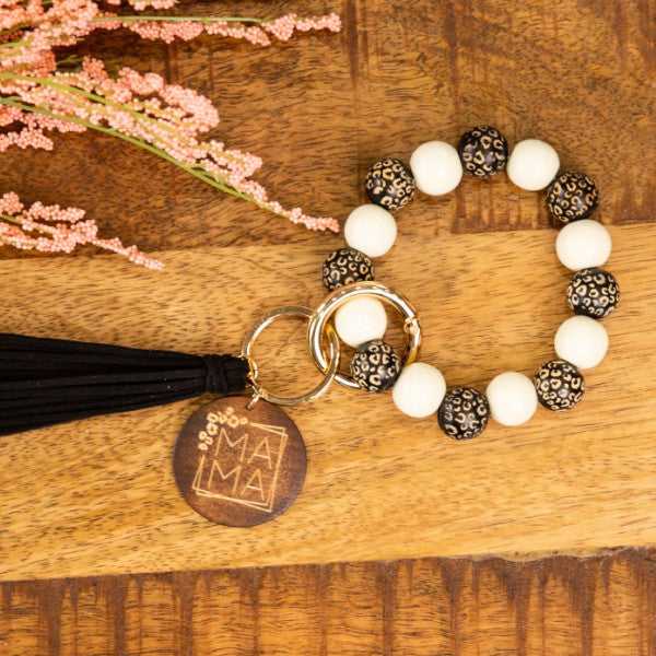 Engraved Leopard Mama Key Ring Bracelet