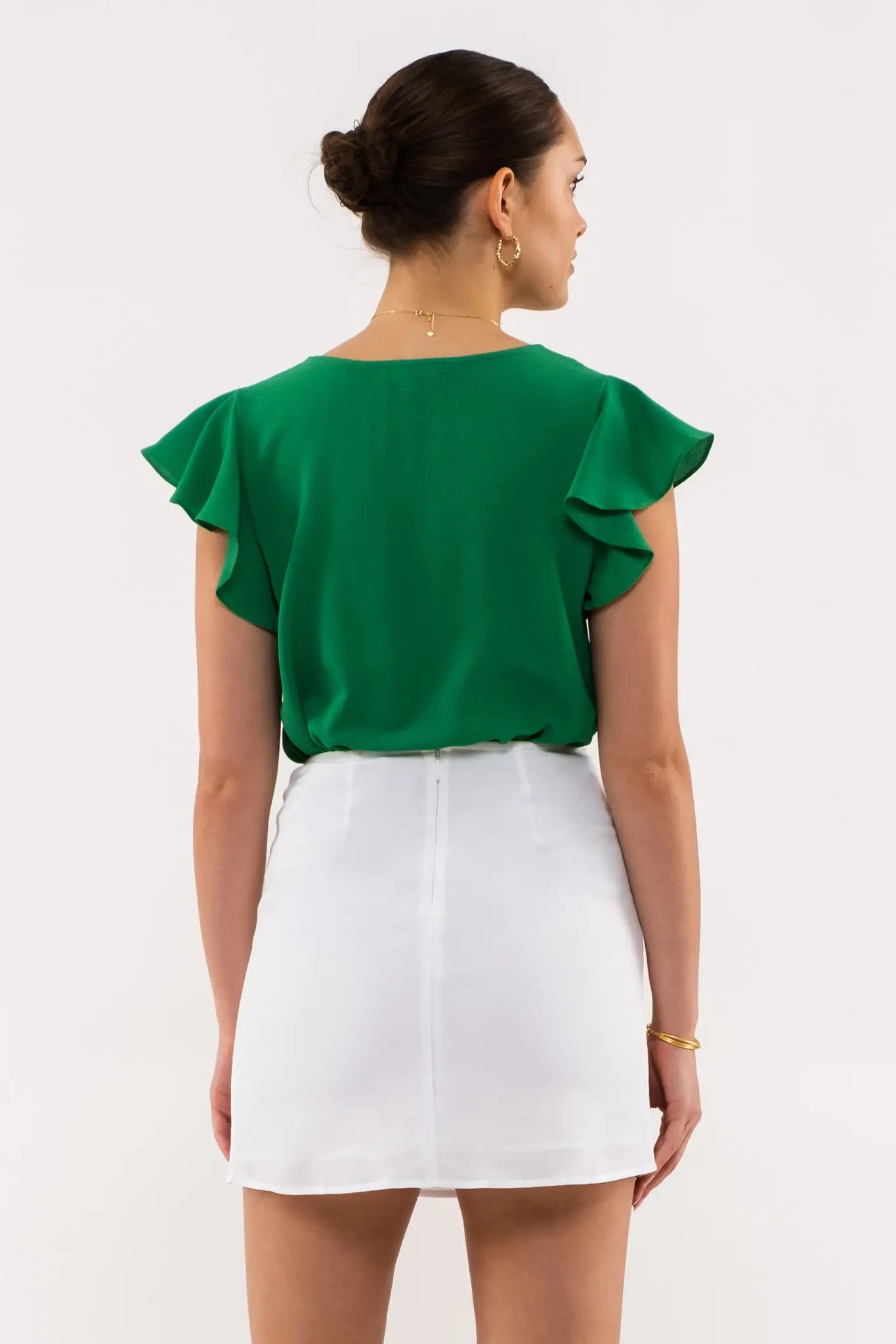 Scalloped V Neck Woven Top