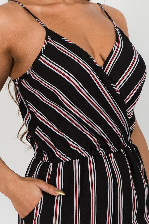 Front Cross Over Striped Pant Jumpsuit
