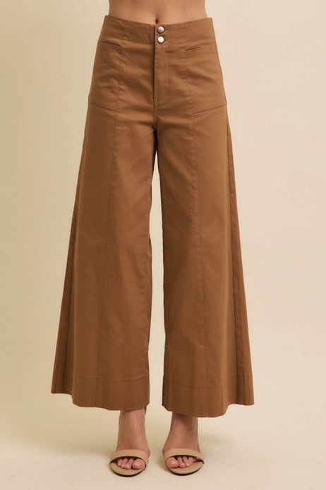Angelina Wide Leg Full-Length Stretchy Cotton Twill Pants