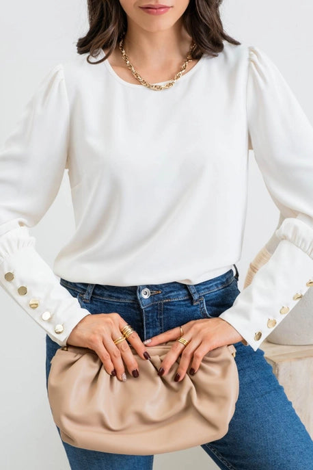 Solid Back Buttoned Long Sleeve Top