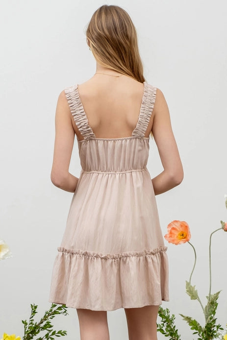Solid Ruffle V-Neck Mini Dress