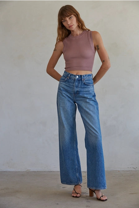Maisy Knit Seamless Ribbed Round Neck Sleeveless Top