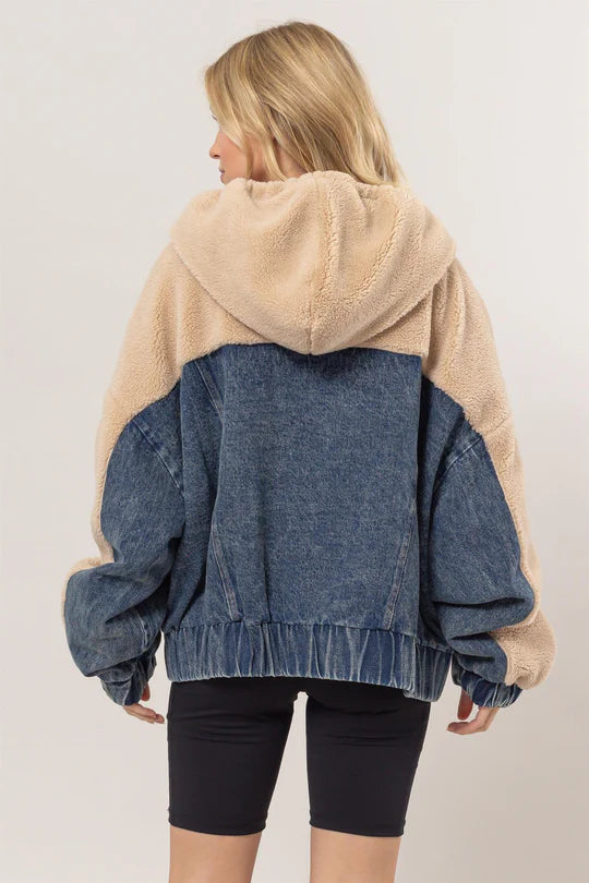 Kai Contrast Teddy Fur Hooded Jacket