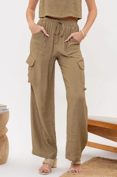 Gianna Wide Leg Drawstring Cargo Pants