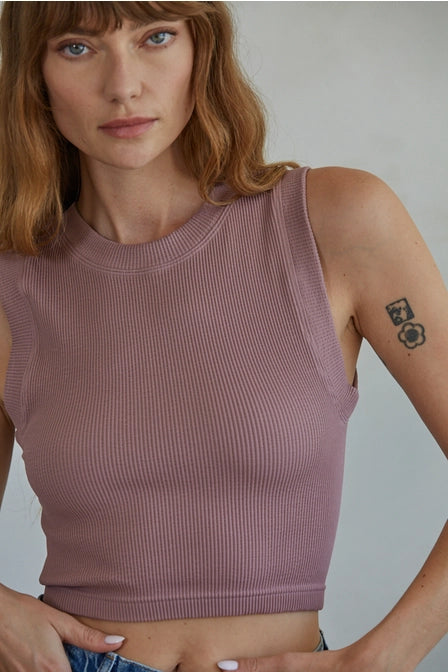 Maisy Knit Seamless Ribbed Round Neck Sleeveless Top