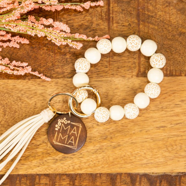 Engraved Leopard Mama Key Ring Bracelet