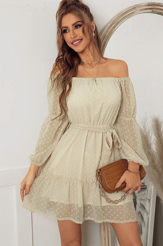 Off Shoulder solid color short dress