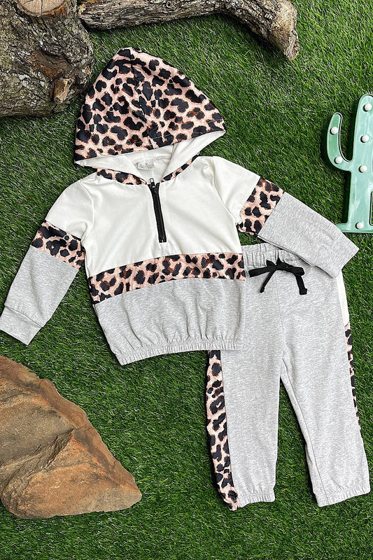 Kids- Cheetah Print Detail hoodie sweatshirt with Matching pants