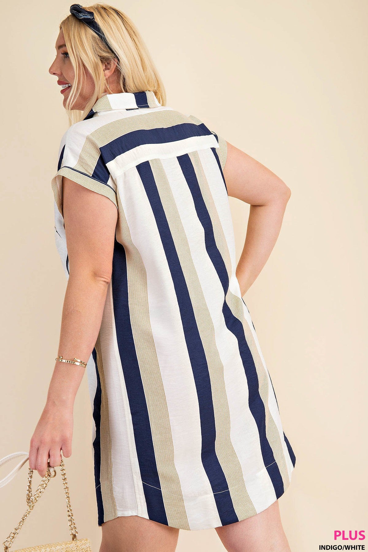 Plus Size- Stripe Collared Tunic Dress